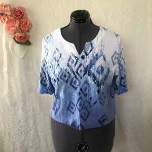 Alfred Dunner Short Sleeve Blue & White Top